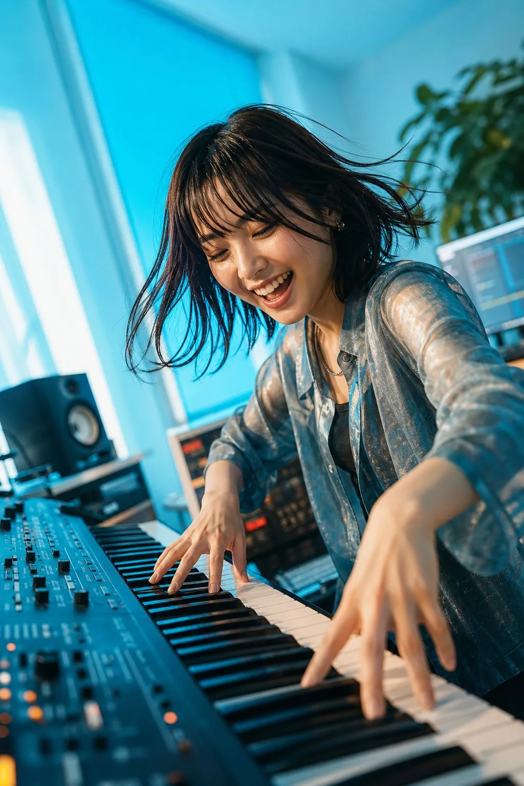 キーボードを演奏するクリエイター